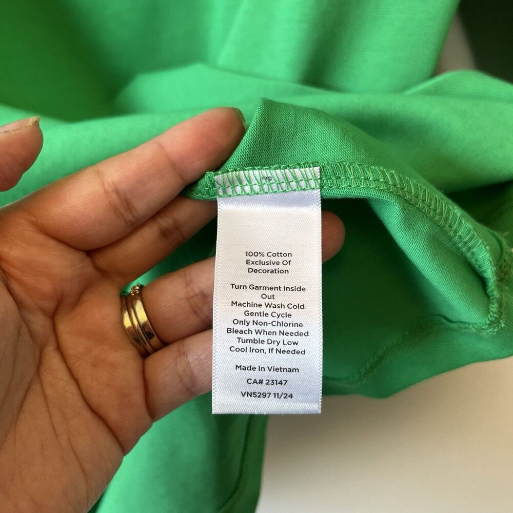 Talbots Ladder Stitch Crewneck T-Shirt Bright Green 100% Cotton Size 1X NWOT's - Picture 9 of 9